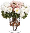 Cream and Pink Faux Ranunculus Rose and Berry Arrangement in Glass Vase