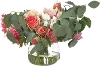 Faux Cerise Pink Peony and Rosemary Arrangement in Glass Vase