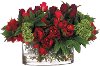 Red and Green Rose and Dahlia Faux Arrangement in Glass Vase