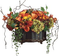 Orange and Yellow Hydrangea, Calla Lily, and Ranunculus Faux Arrangement