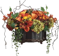 Orange and Yellow Hydrangea, Calla Lily, and Ranunculus Faux Arrangement