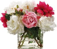 Pink Mixed Faux Peony Arrangement in Glass Vase