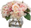 Fuchsia Pink Hydrangea and Rose Arrangement in Glass Vase