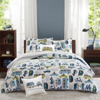 Blue and Green Twin Drive Away 3 Piece Bedding Collection-3
