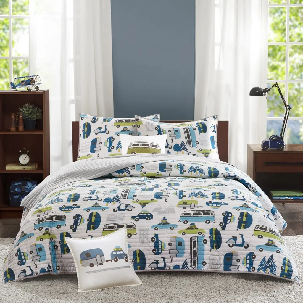 Blue and Green Full-Queen Drive Away 4 Piece Bedding Collection-3