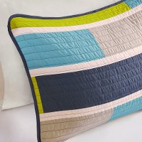 Navy, Gray and Green Twin Bradley 3 Piece Bedding Collection-3