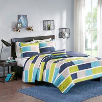 Navy, Gray and Green Twin Bradley 3 Piece Bedding Collection-6