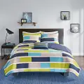 Navy, Gray and Green Full Bradley 4 Piece Bedding Collection