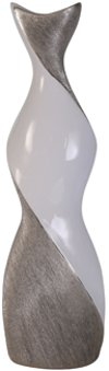 24 Inch White and Silver Twist Ceramic Vase