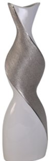 20 Inch White and Silver Twist Ceramic Vase