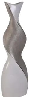 20 Inch White and Silver Twist Ceramic Vase