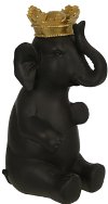 14 Inch Black Polyresin Elephant with Gold Crown