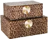 8 Inch Brown and Gold Velveteen Leopard Print Box