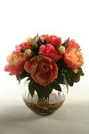 Faux Pink Peony Arrangement in Glass Ball Container