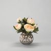 Faux Cream Peony Arrangement in Matte Silver Glass Ball Vase