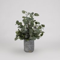 Faux Silver Dollar Eucalyptus Arrangement in Cement Planter