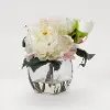 Faux White Peony Arrangement in Glass Cube