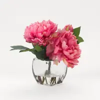 Faux Pink Peony Arrangement in Glass Cube