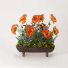 Faux Orange Poppies and Blue Wildflower Arrangement in Planter