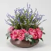 Clearance Faux Pink Peony Arrangement with Lavender in Aged Copper Bowl