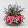 Faux Pink Peony Arrangement with Lavender in Aged Copper Bowl