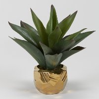 Green Faux Aloe Plant Arrangement in Gold Ceramic Planter