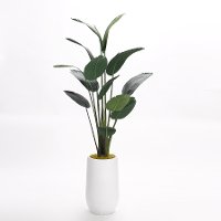 Green Faux Traveler Palm Tree Arrangement in Cement Planter