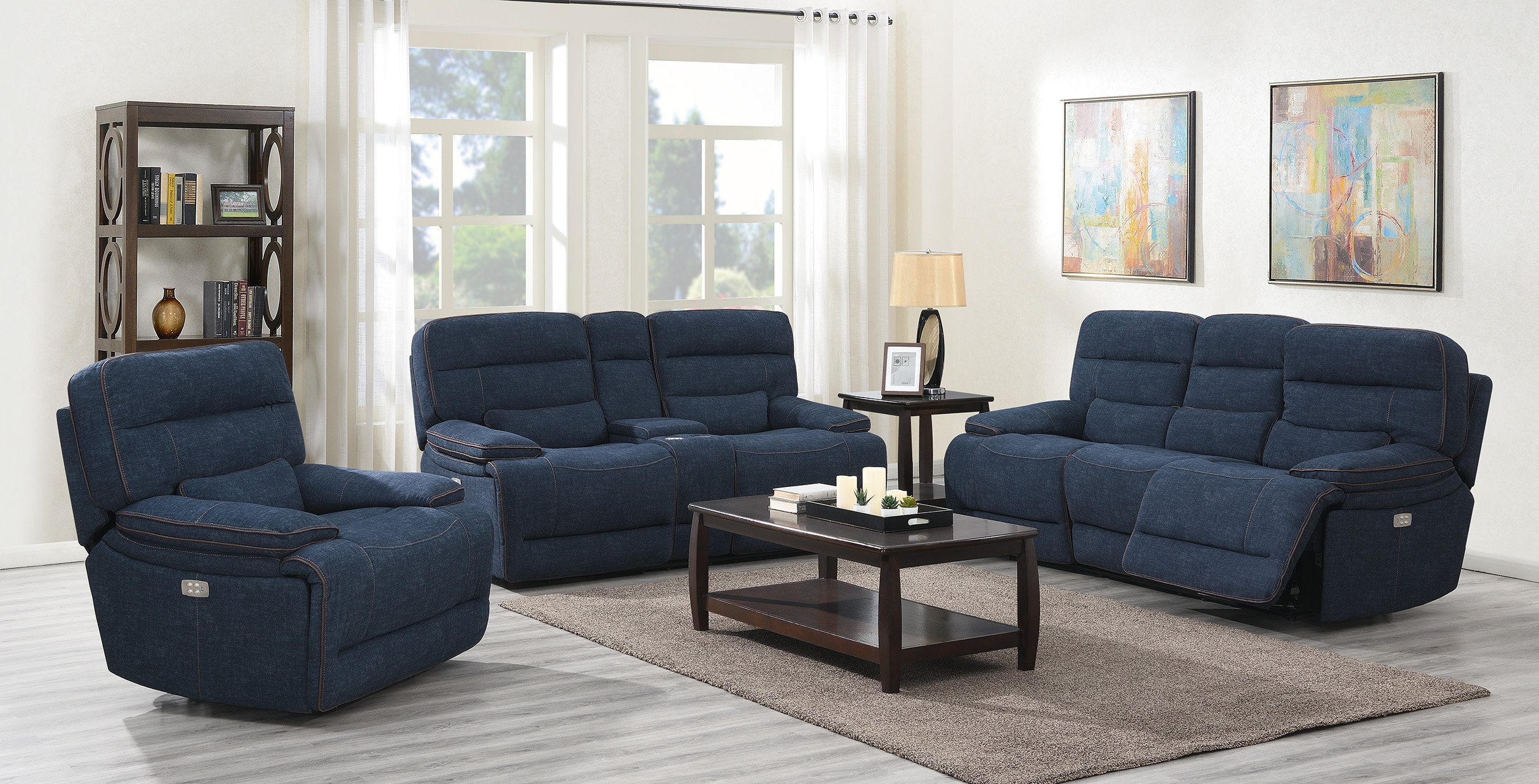Rock Quarry Indigo Blue Power Reclining Loveseat with Console-4
