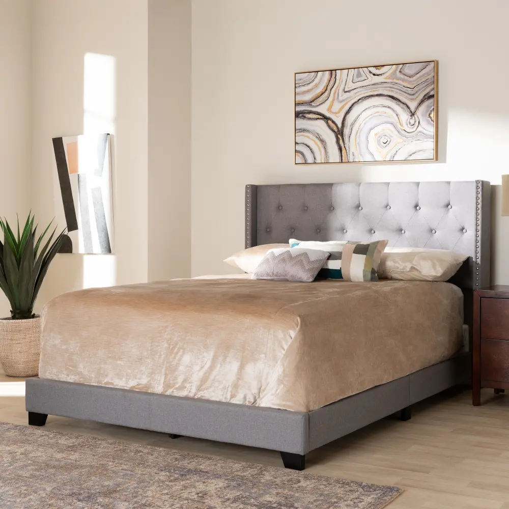 149-8939-RCW Contemporary Light Gray Upholstered Queen Bed - Westley-1