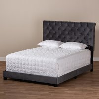 Glam Dark Gray Velvet Upholstered Full Bed - Katelin-2