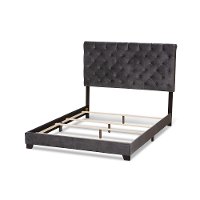 Glam Dark Gray Velvet Upholstered King Bed - Katelin-5