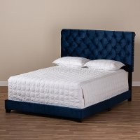 Glam Navy Blue Velvet Upholstered Queen Bed - Katelin-2