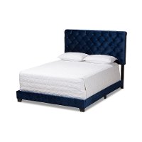 Glam Navy Blue Velvet Upholstered Queen Bed - Katelin-3