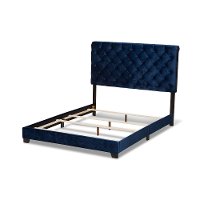 Glam Navy Blue Velvet Upholstered Queen Bed - Katelin-5