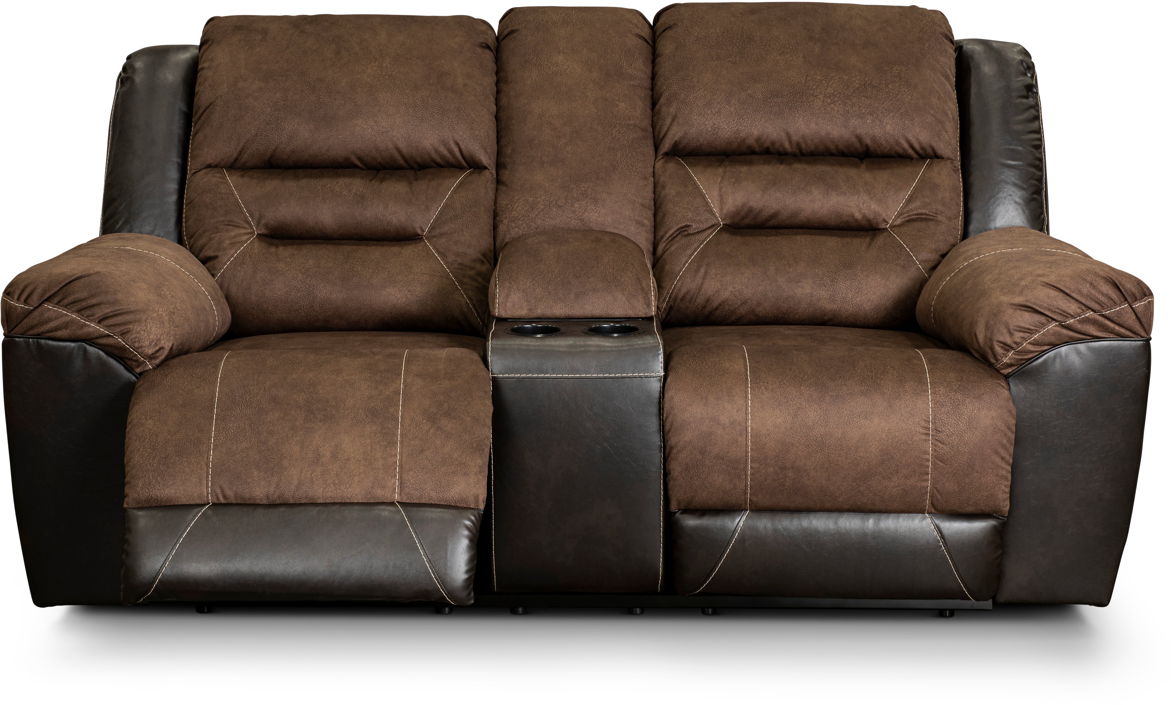 Earhart Mocha Brown Reclining Love Seat with Center Console-1