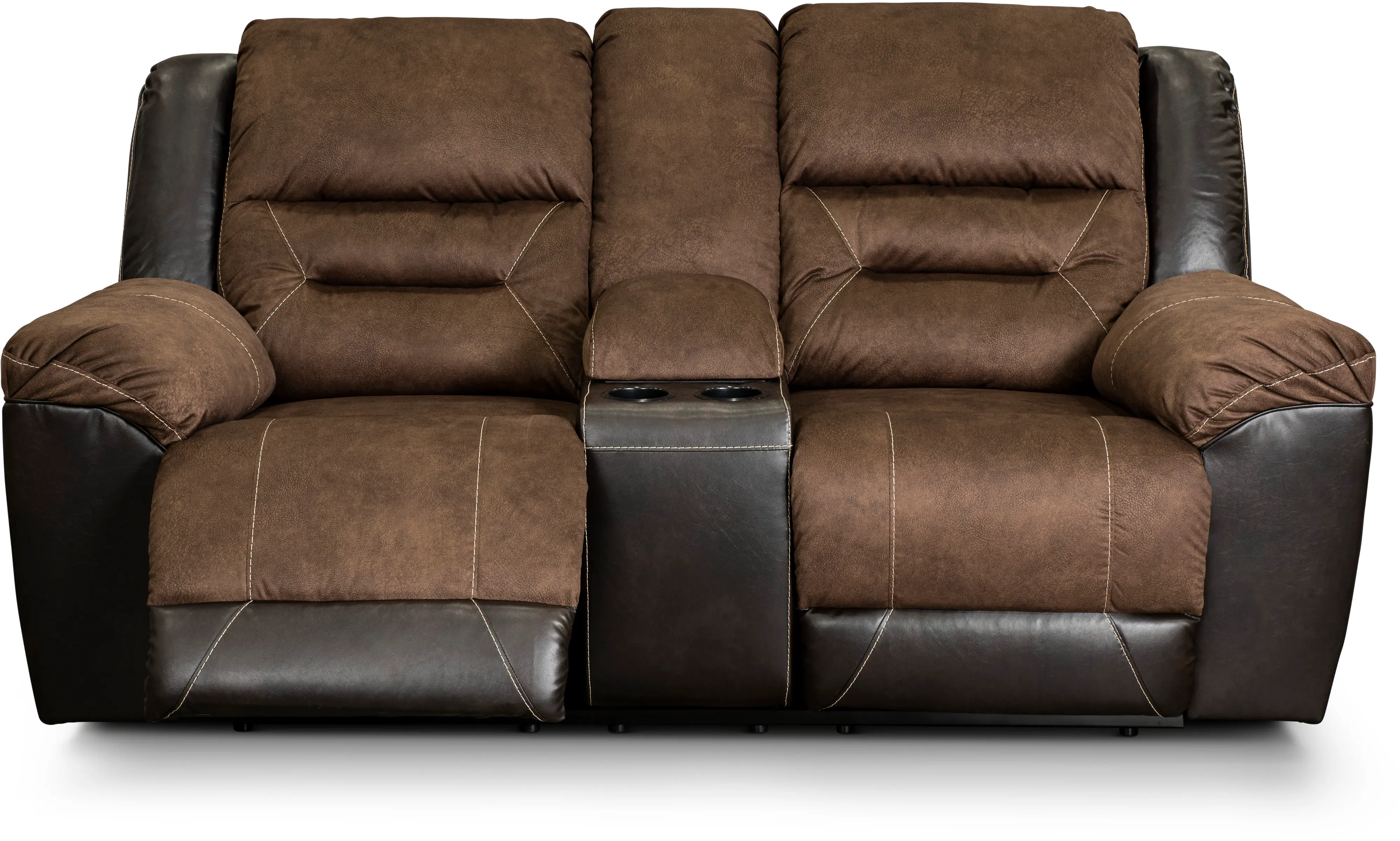 Earhart Mocha Brown Reclining Love Seat with Center Console-1