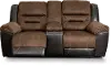 Earhart Mocha Brown Reclining Love Seat with Center Console