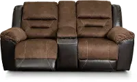 Earhart Mocha Brown Reclining Love Seat with Center Console