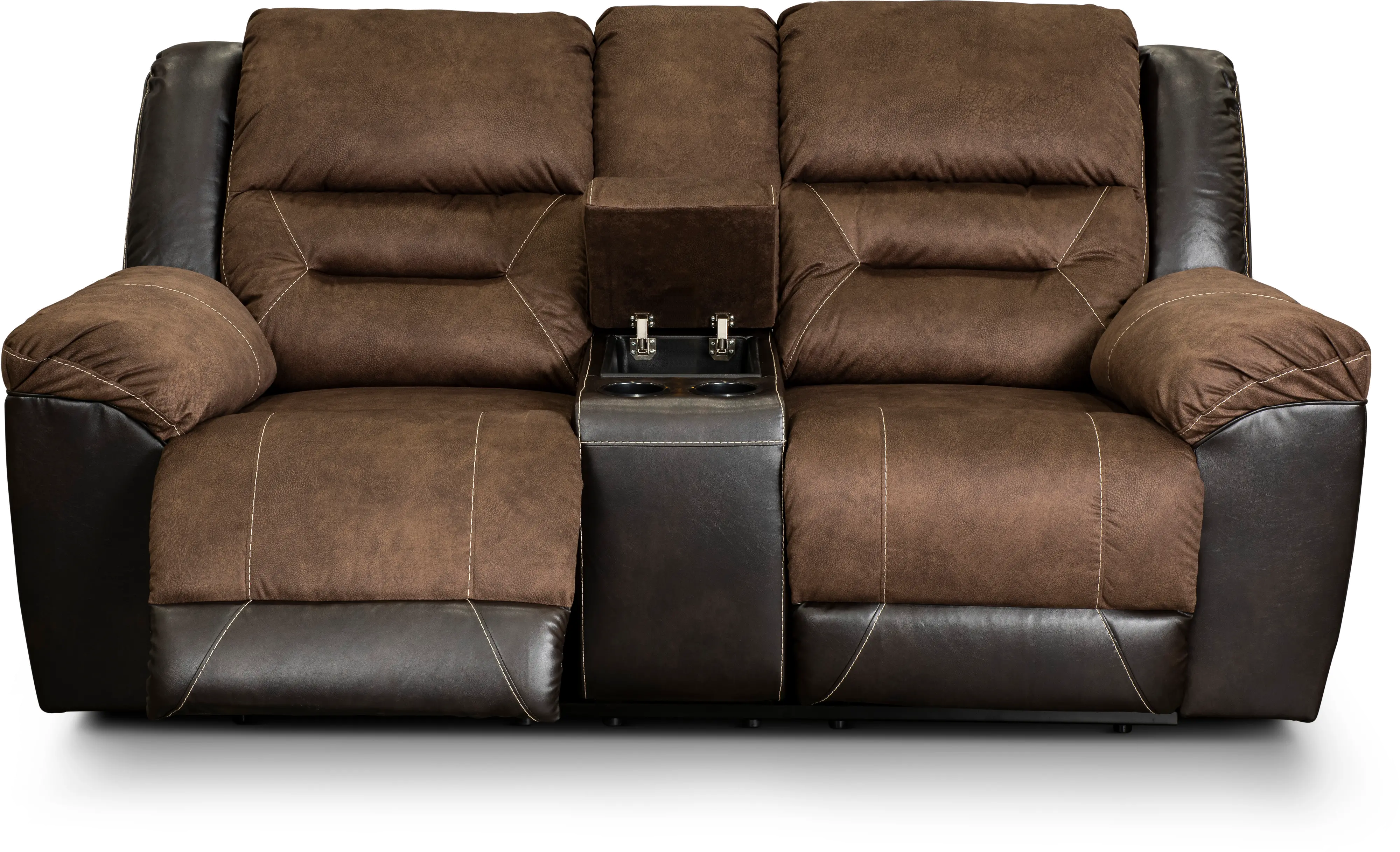 Earhart Mocha Brown Reclining Love Seat with Center Console-2
