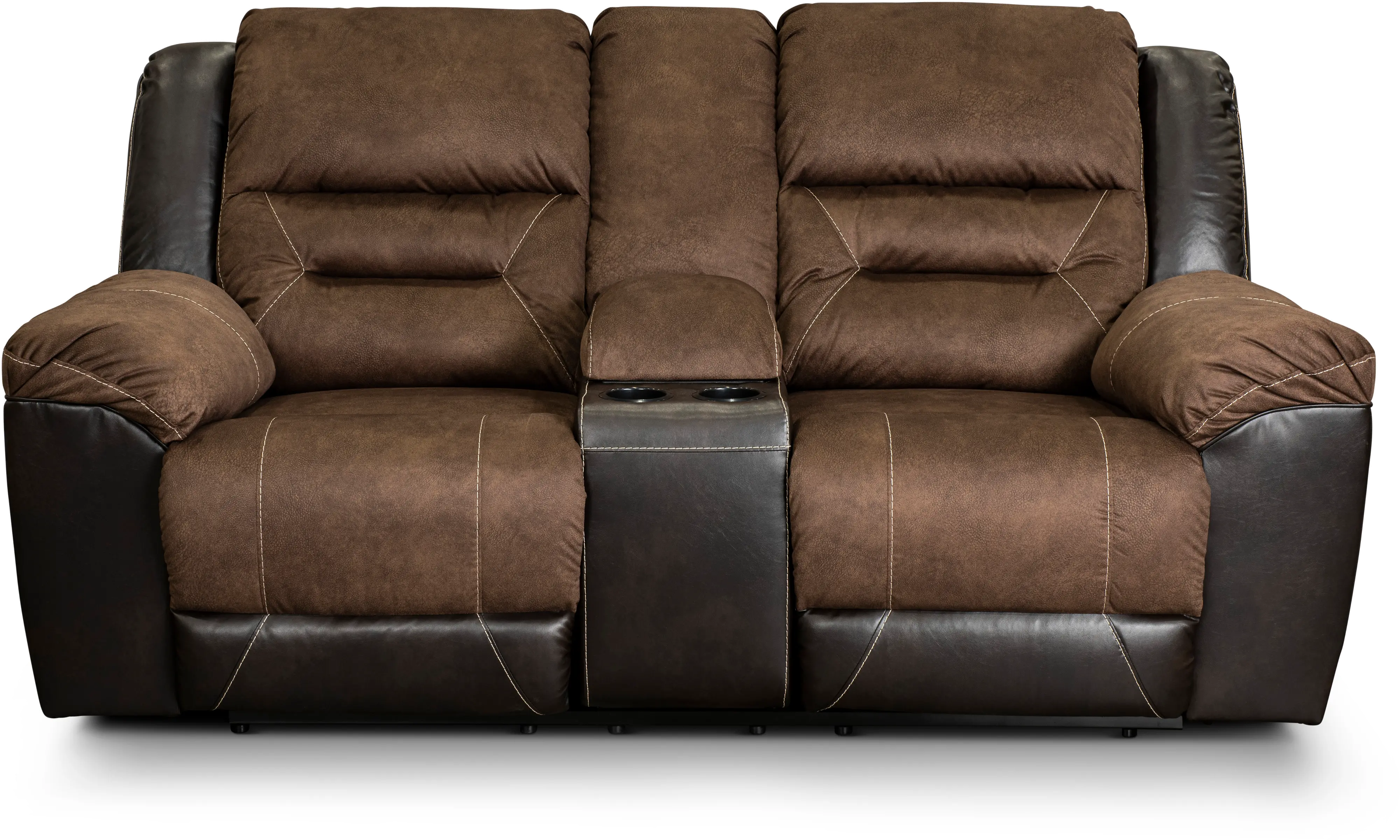 Earhart Mocha Brown Reclining Love Seat with Center Console-3