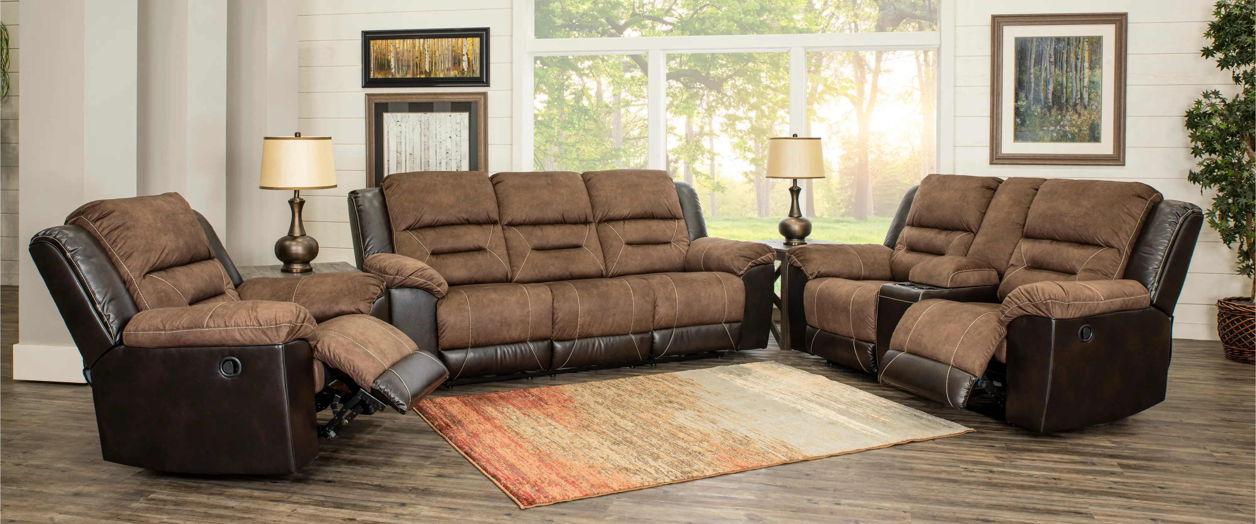 Earhart Mocha Brown Reclining Love Seat with Center Console-4