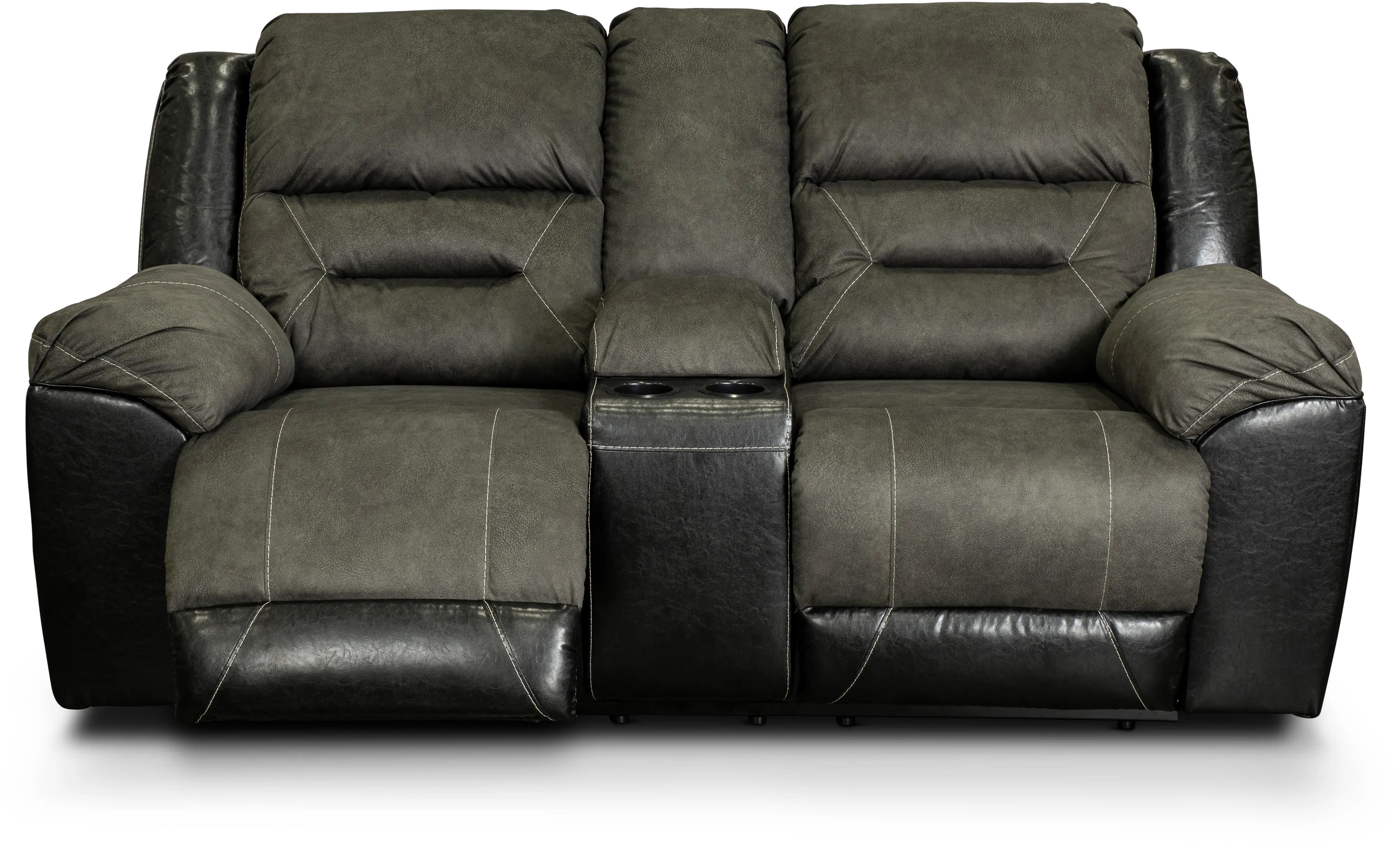 Earhart Charcoal Gray Reclining Love Seat with Center Console-1