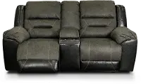 Earhart Charcoal Gray Reclining Love Seat with Center Console
