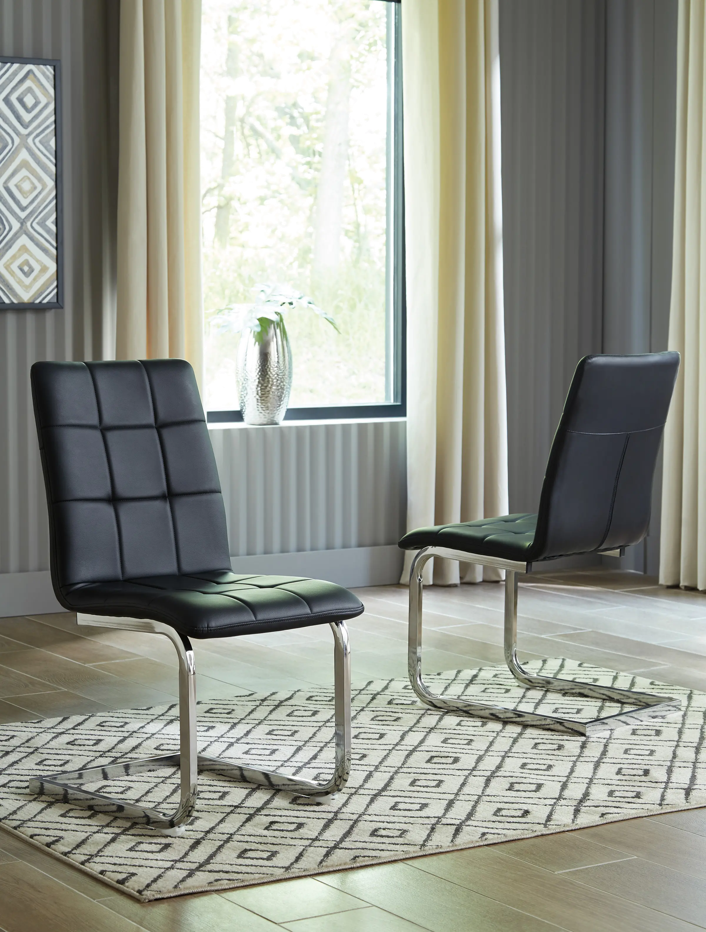 Contemporary Black and Chrome Dining Room Chair - Zander-2