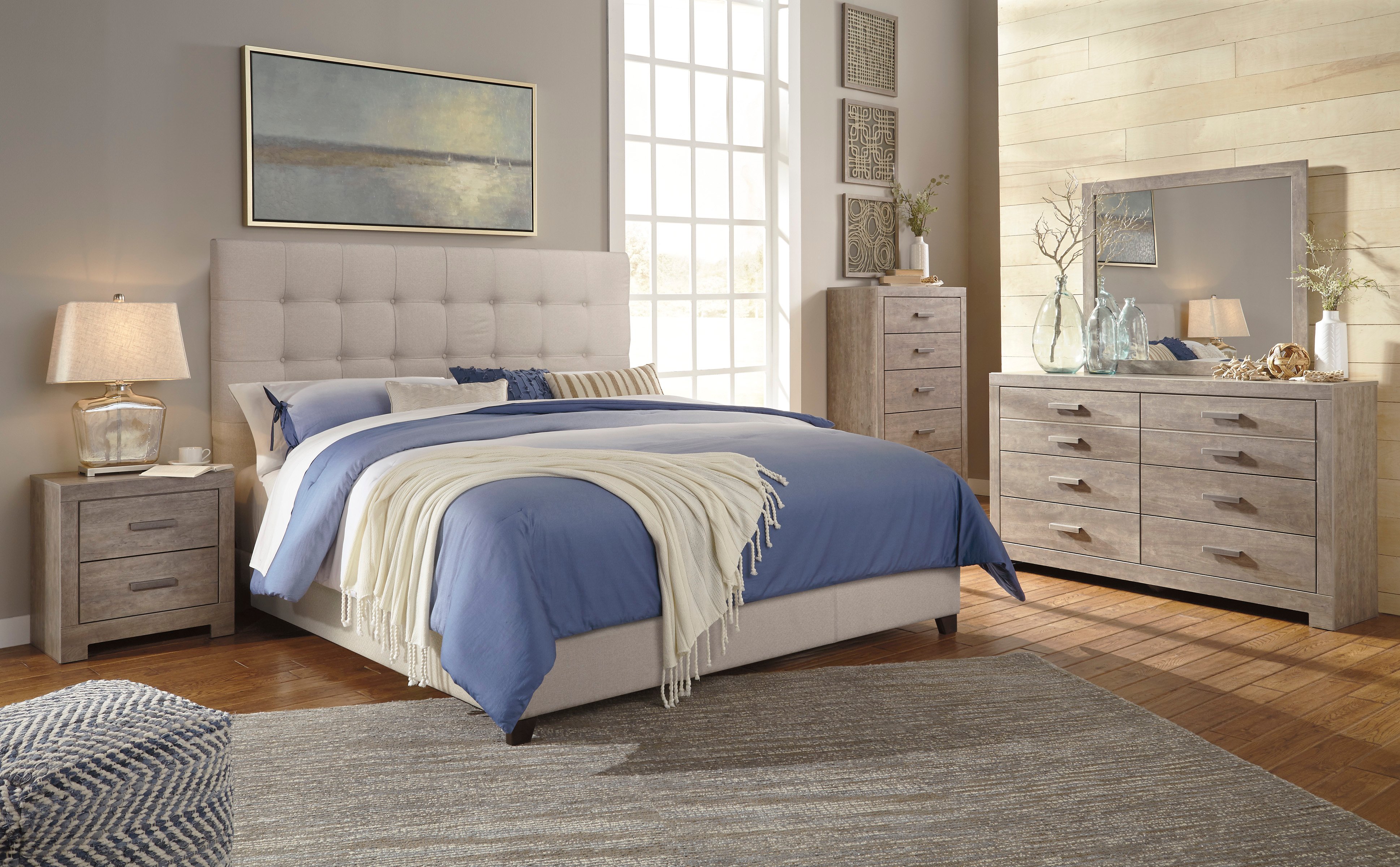 Hallifield Beige King Upholstered Bed-2