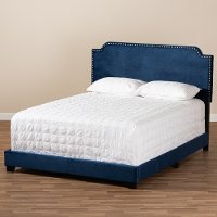 Glam Navy Blue Velvet Upholstered Full Bed - Eleanora-2