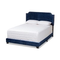 Glam Navy Blue Velvet Upholstered Full Bed - Eleanora-3