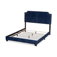 Glam Navy Blue Velvet Upholstered Full Bed - Eleanora-5