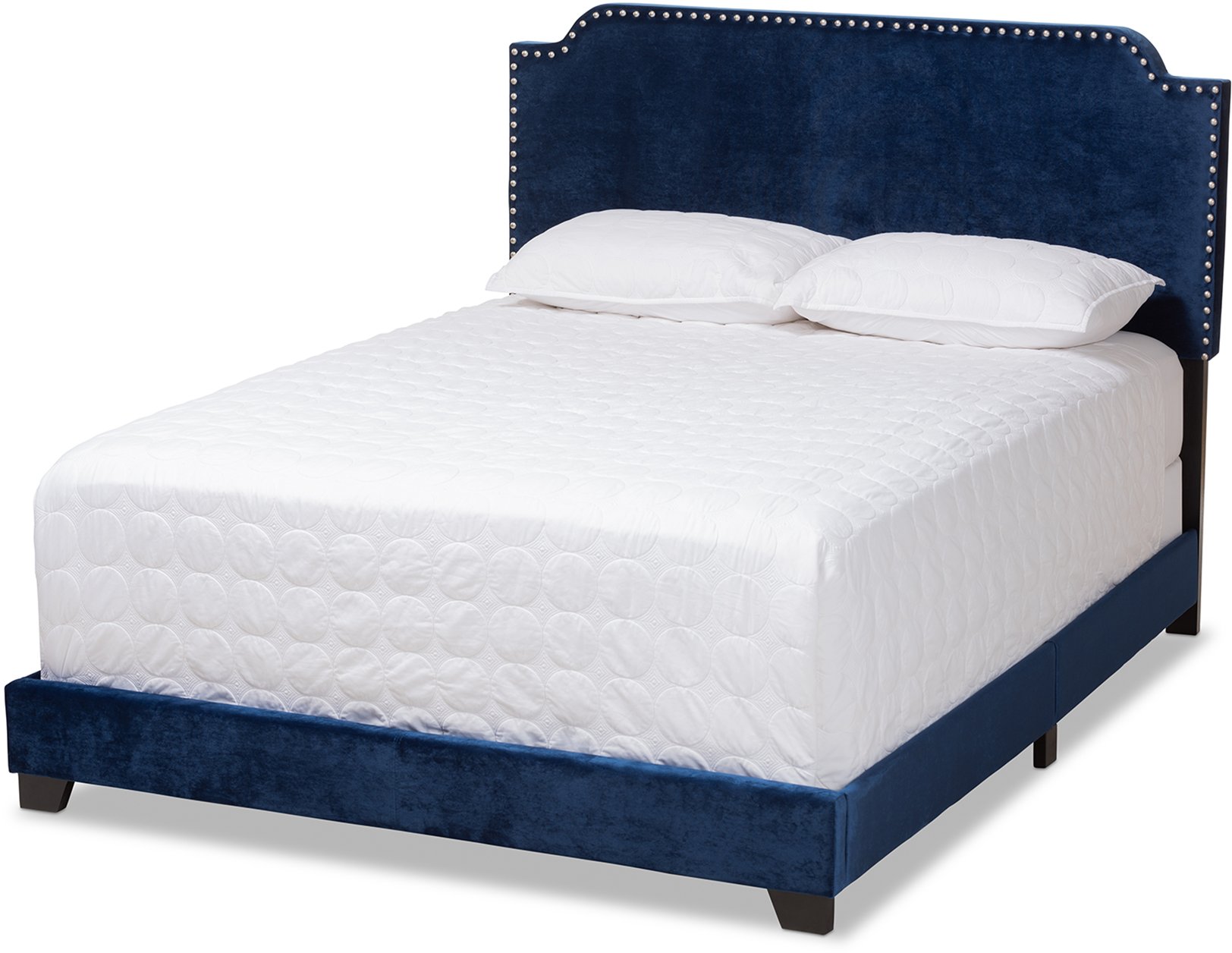 Glam Navy Blue Velvet Upholstered Queen Bed - Eleanora-3