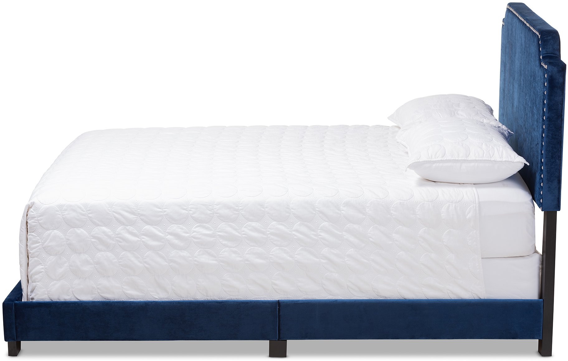 Glam Navy Blue Velvet Upholstered Queen Bed - Eleanora-4